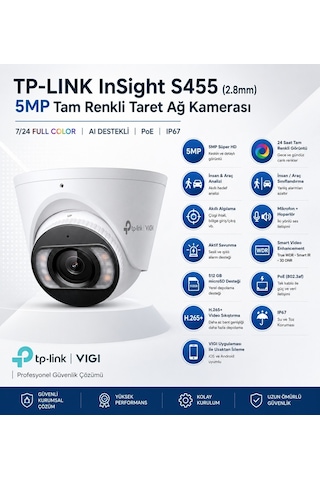 Tp-link Insight S455 3k 5mp Full Color 2.8mm Lens Hareket Algılama Mikrofonlu Hoparlörlü Dahili Alarm Microsd Poe Ip67 Ip Dome Kamera