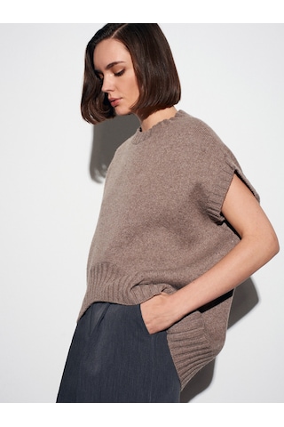 Dilvin 10839 Yün Karışımlı Oversize Süveter - Vizon