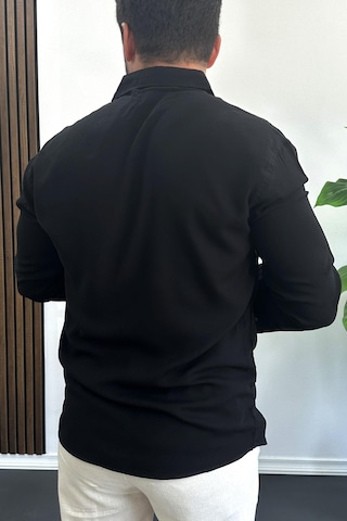 Erkek Viskon Kumaş Uzun Kollu Gömlek Siyah Edw391 Siyah