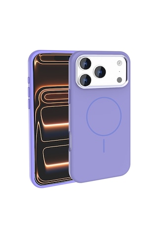 Apple Uyumlu iPhone 17 Pro Max Kılıf M-safe Şarj Özellikli Metal Kamera Çerçeveli Zore Edi Silikon Kapak Lila