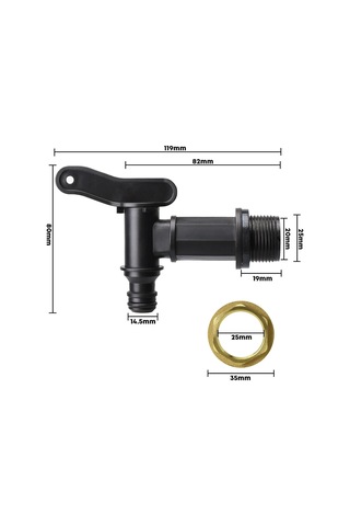 Xurunkeji 3/4in Su Butonu Musluğu Plastik Snap-fit Hortum Yağmur Fıçısı Su Butonu Bsp Dişli Yedek Su Musluğu Pirinç Somunlu Siyah