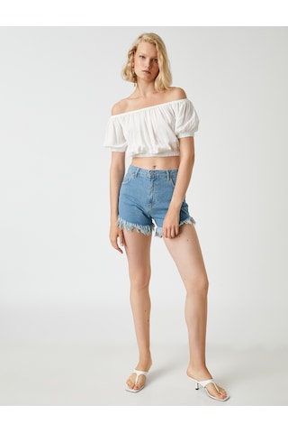 Koton Crop Bluz Omzu Açık Kırık Beyaz 2sak60366pw 2SAK60366PW001