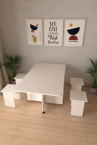 Pratik Katlanır Açılır Kapanır Katlanabilir Taşınabilir Beyaz Yemek Masası 4 Kişilik Balkon Masası Beyaz