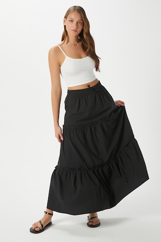 Kadın Elanora Siyah Astarlı Katlı Poplin Etek Siyah