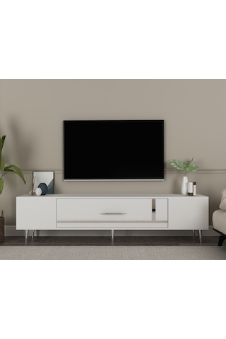 Şuşa Tv Sehpası Tv Ünitesi 150 Cm Beyaz Gümüş