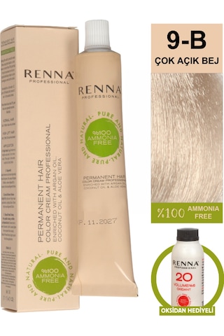 Renna Bitkisel Amonyaksız Saç Boyası 60 Ml 9-b Çok Açık Bej Oksidan Hediyeli
