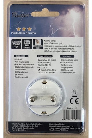 Rutter RMDI-01/01 Tekli Akım Korumalı Priz Beyaz