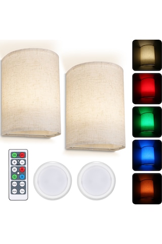 Yunboo Yd-003 Duvar Tipi Rgbw Işık - 16 Renk 3 Modlu, Kum Rengi Kumaş Abajur, Uzaktan Kumanda, 10 Seviye Parlaklık, Zamanlayıcı 2 Adet Bej