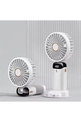 Mini Klima 5 Kademeli Şarjlı Taşınabilir Dijital Led Göstergeli El Fanı Vantilatör - Beyaz