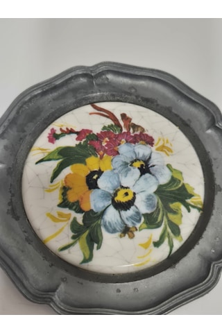 Vintage Zınn Çerçeveli Dekoratif Çiçek Temalı Duvar Tabağı 10cm 011