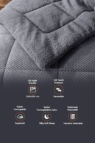 Ultra Yumuşak Çift Taraflı Wellsoft Peluş Yorgan Çift Kişilik Yıkanabilir 200x220 Cm Antrasit Antrasit
