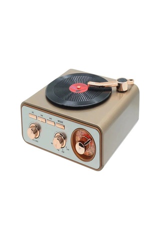Metalik Nostaljik Tasarım Plak Çalar Görünümlü Radyolu Hoparlör Müzik Plak - 100