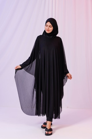 Tarzını Seç Kimono Pareo - Tesettür Pareo - Esnek Likralı Tül Siyah 240x135 Cm Çok Renkli