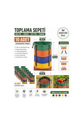 10 Adet Kalın Plastik Toplama Sepeti Meyve Sebze Zeytin Fındık Hasat Sepeti Renkli