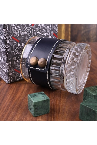 Perlotus 210 Cc Golden Deri Kılıflı Viski Bardağı Ve Viski Taşı Seti Lacivert