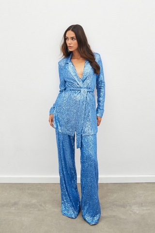 Sateen Kemerli Payet Pantolon - İndigo