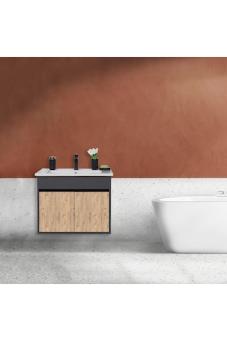 Aras Lavabolu Asma Alt Dolap Antrasit/Atlantik Çam 80X44X58 Cm Antrasit - Atlantik Çam