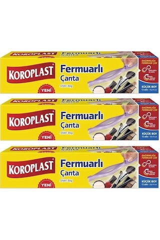 Koroplast Fermuarlı Poşet Küçük Boy 3 x 12'li 16 x 14 CM