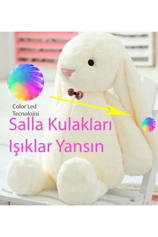 Led Işıklı. Uyku Arkadaşı Uzun Kulak Bunny Peluş Tavşan 65Cm Beyaz