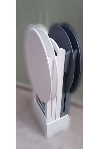 Çanta Zigon Sehpa Oval Model Dörtlü Ahşap Mdf Beyaz Ve Gri Renk Uyumu El Yapımı