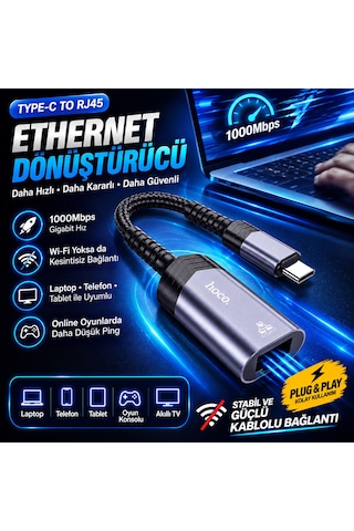 Type-c Ethernet Rj45 Dönüştürücü Çevirici Adaptör 1000 Mps İnternet Bağlantısı Destekli Çevirici