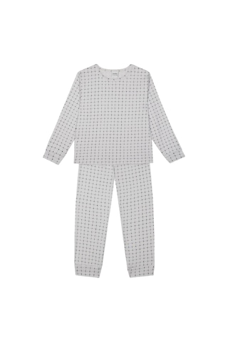 Antebies Organik Gots Sertifikalı Minik Kareler Desenli, Uzun Kollu Erkek Çocuk Pijama Takımı Gri
