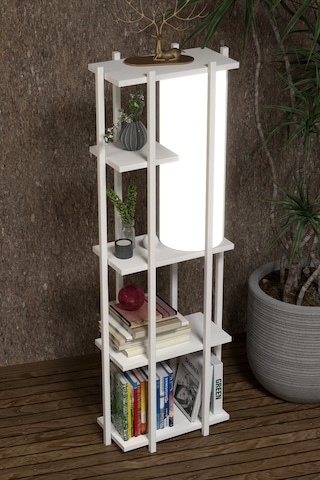 Retohome 5 Raflı Lambaderli Kitap Rafı.,kitaplıklı Lambader Beyaz Beyaz - Beyaz