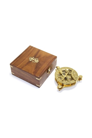 Ahşap Kutulu El Yapımı Pirinç Güneş Saati Ve Pusula