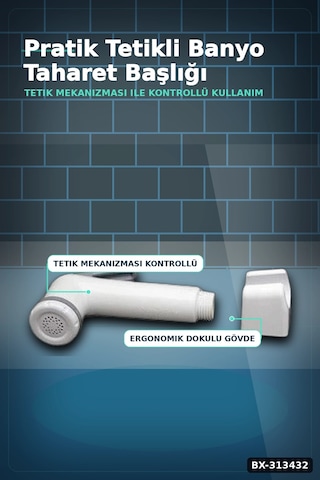 Köşeli Taharetmatik Şattaf Başlık - Beyaz Gri Plastik - Banyo Aksesuarı Bx-313432 12 Izgara