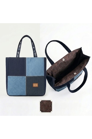 Kadın Denim Patchwork El Yapımı Özel Tasarım Büyük Boy Tote Omuz Çantası Çok renkli