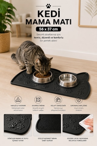Kedi Beslenme Paspası Kedi Mama Matı Figürlü Yıkanabilir 56x37