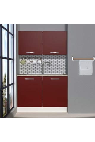 Decoraktiv Mini 120 Mdf Hazır Mutfak Dolabı - Tezgah Dahil - Bordo