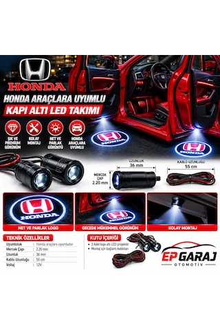 Honda Araçlara Uyumlu Ghost Shadow Lıght 2 Adet Kapı Altı Logo Led Projektör