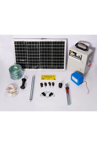 Elektrikli Çit 18a Lifepo Set-4 Domuz Ayı Kovucu 50 Watt Panel 500mt Örgü 100 Ad. Ağaç İzolatör