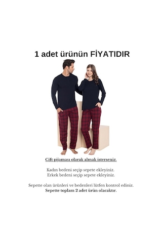 Guava Çift Sevgili Eş Kombin Lacivert Bordo Ekose Desen Modal Uzun Kol Pijama Takımı-1 Adet Ürün Fiyatıdır Ekose