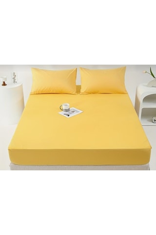 Totem Ranforce Pamuklu Sarı Yastık Kılıflı Lastikli Çarşaf Sarı