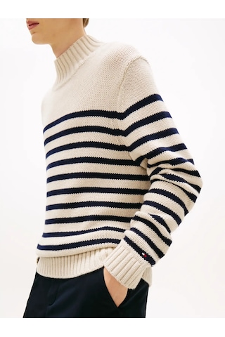 Tommy Hilfiger Breton Cotton Strıpe, 0bp Krem Erkek Kazak