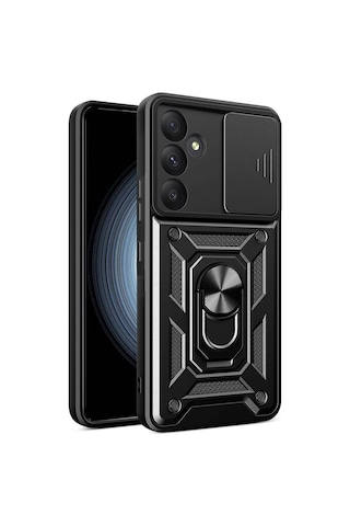 Zore Samsung Galaxy Uyumlu A35 Kılıf Magnetik Standlı Kamera Korumalı Omsy Sürgülü Vega Kapak - Siyah