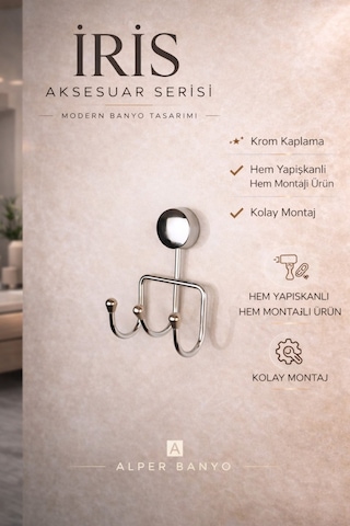 Alper Banyo Krom 3'Lü Banyo Askısı, Havlu Ve Bornoz Askılığı