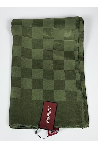 Kroren Krep Jakarlı Dama Desen Şal - 70 X 190 - 7379 Haki