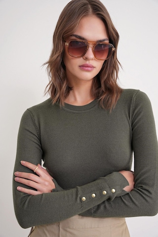 6736 Kadın Bisiklet Yaka Kolu Droplu Triko Kazak Haki Haki