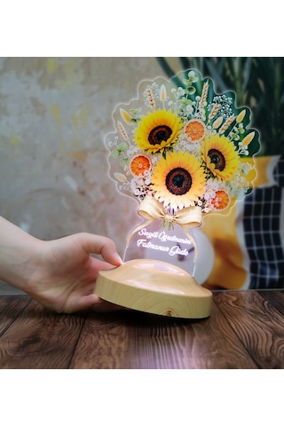 Ayçiçeği Buketi Led Lamba, Günebakan Çiçek Buketi Doğum Günü Hediyesi Kadına, Anneye Ve Öğretmene Hediye Masa Lambası
