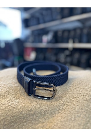Trg Polo Lacivert 3,5 Cm Örgü Desenli Erkek Kemeri Lacivert
