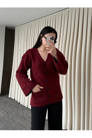 Laluvia Düğmeli Basic Hırka - 4622  Bordo