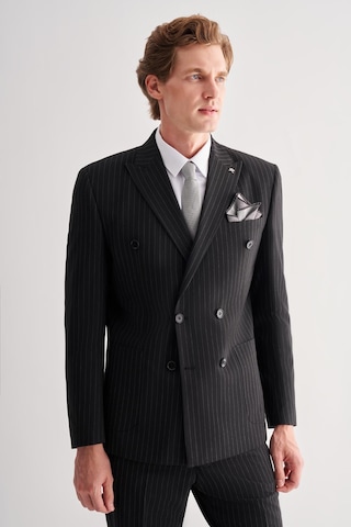 İmza Siyah Kırlangıç Yaka Çizgili Kruvaze 6 Drop Slim Fit Tam Astar Esnek Takım Elbise 1001255154