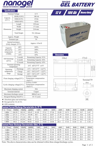 Nanogel 100 Amper Jel Akü 12 Volt 100ah
