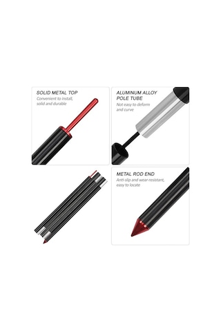 Novahub Kırmızı/siyah 6061 Alüminyum Çadır Direği, 16/19mm Çap, 207/47cm, Siyah Kapaklı Siyah