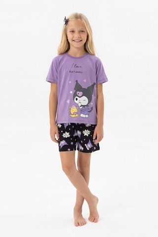 Alkın Kids 8-13 Yaş Kız Çocuk Karakter Baskılı %100 Pamuklu Kısa Kollu Şortlu Pijama Takımı Mor