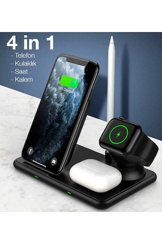 Ally W58 15w Qi Hızlı Şarj 4 İn 1 Apple Uyumlu iPhone+ AirPods Pro Kablosuz Şarj Standı- 5775