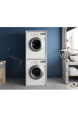 Bohem Çamaşır Ve Kurutma Makinesi Dolabı Banyo Dolabı Beyaz Beyaz